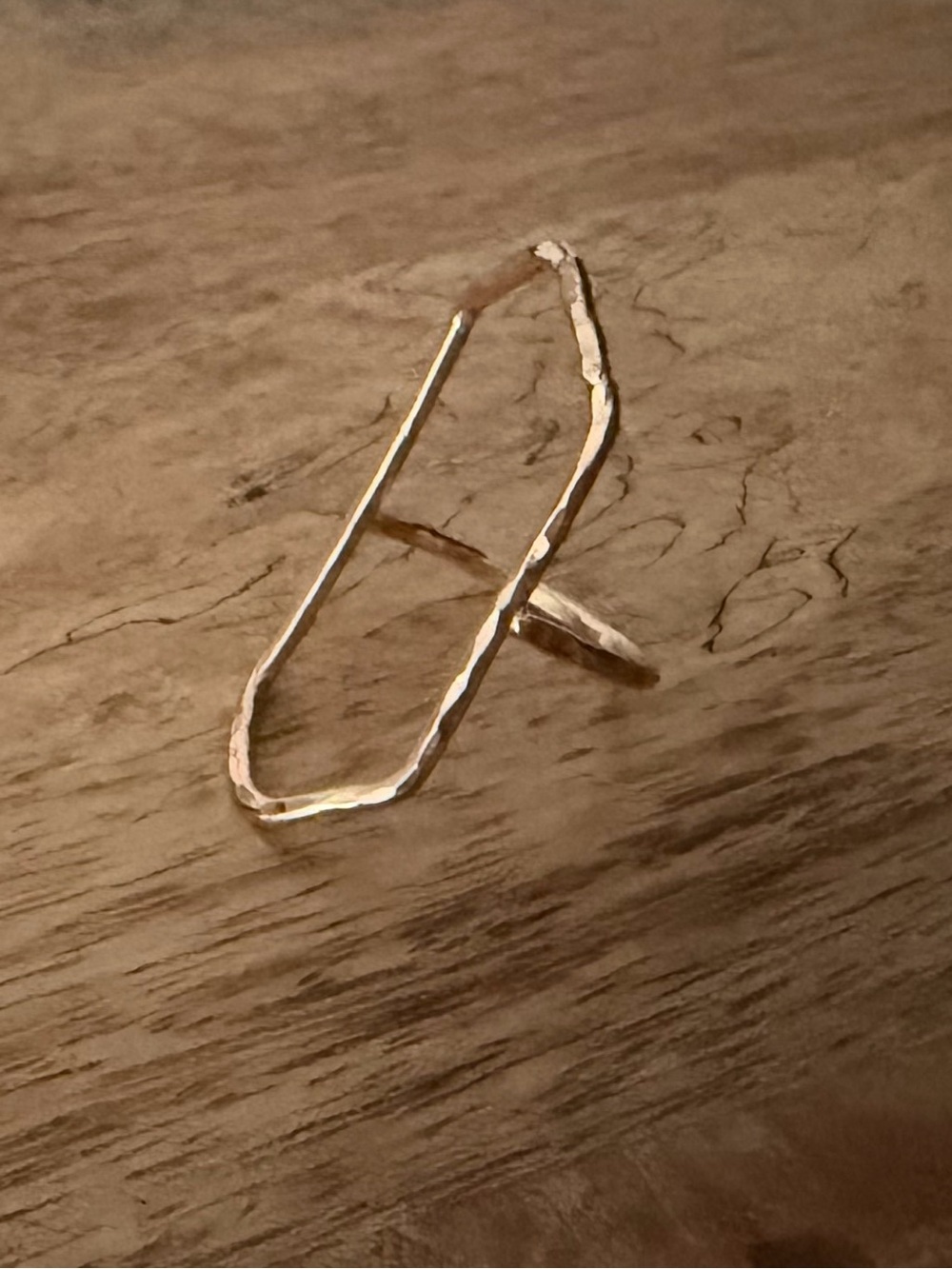 Hammered gold open geometric ring